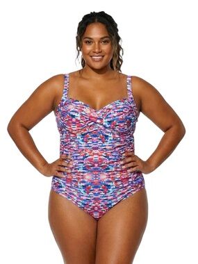Beach Party Multicolor One Piece Swimsuit Underwire Shirred Size 20 NWT